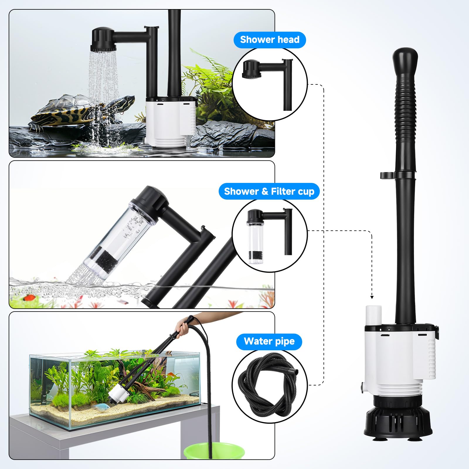AQQA Aspirapolvere per acquario, 8 in 1, aggiornamento elettrico, 30 W, per cambio acqua, lavaggio della sabbia, filtraggio e circolazione dell'acqua