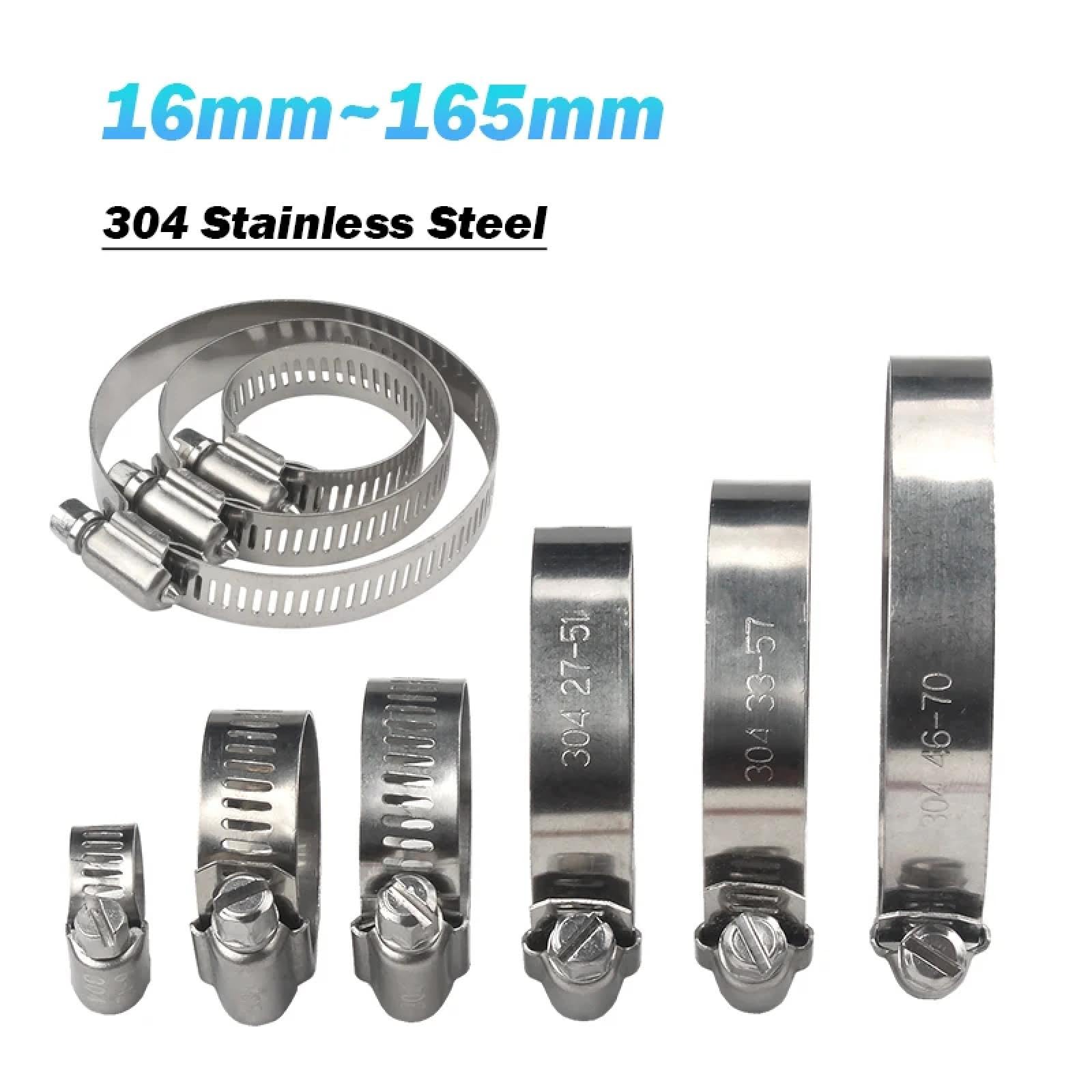 5 abrazaderas de manguera de acero inoxidable con engranaje helicoidal ajustable de 16 mm a 165 mm para tuberías de agua (141-165 mm)