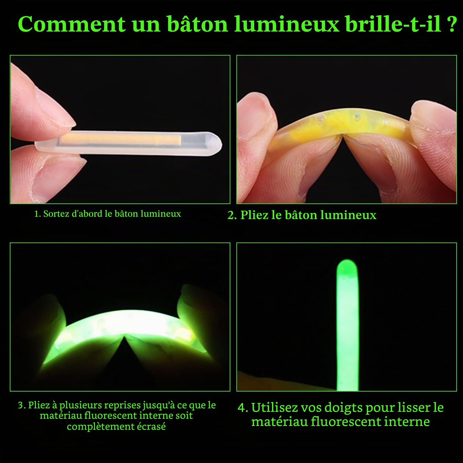 50 Pièces Lumière de Pêche de Nuit,4.5 x 37.5 mm Starlight Peche pour Pêche de Nuit,Vert Bâtons Lumineux pour Canne à Pêche,Glow Stick Pêche de Nuit
