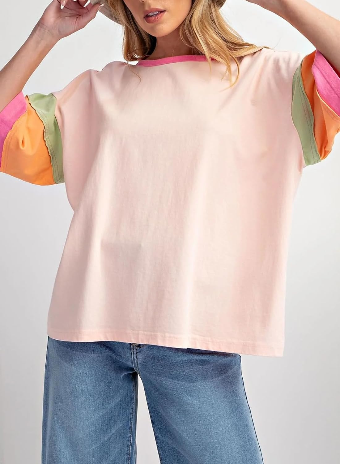 Chvity Womens Colorblock T-Shirt Crewneck Short Sleeve Pullover Spring Summer Casual Patchwork Tops Tees - Image 6