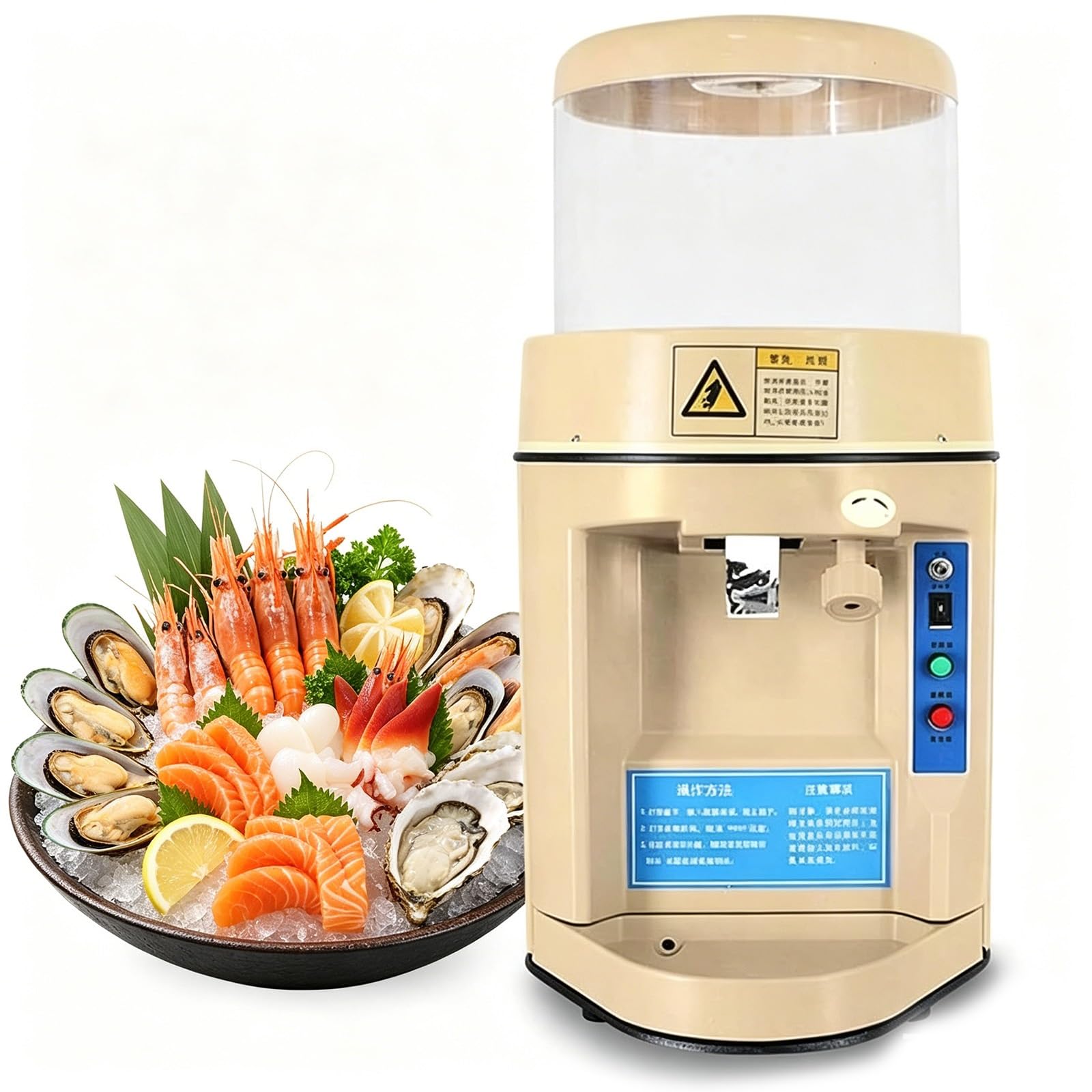 KJZQXYX 440W Commercial Crushed Ice Maker,Adjustable Fineness Knob, 6kg Seafood Display Crushed Ice Machine,for Fine Snow or Chunky Crushed