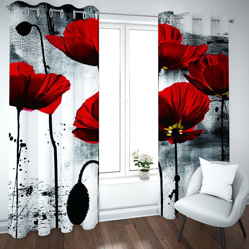 Cortinas Infantiles Moderno 3D Flores Rojas Cortinas Opacas De Habitación Niño Niña, 2 Piezas 250x200 Cm con Ojales para Ventanas Salon Dormitorio, Cortina Opaca Termica Aislante