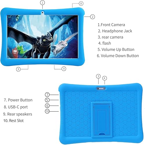 Miniatura 10 de Tableta para niños, Android de 10 pulgadas para niños, 4 GB de RAM 64 GB ROM, pantalla táctil IPS HD de 1280 x 800, tableta con control parental,