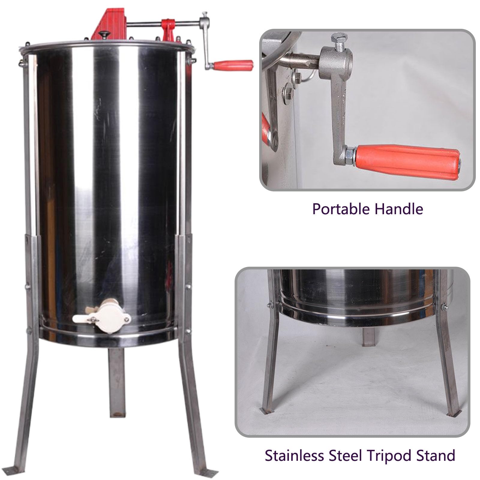 Estrattore di Miele, Manuale Centrifuga Estrai Nettare, per Apicoltura da Tamburo in Acciaio Inossidabile(3 Favi)