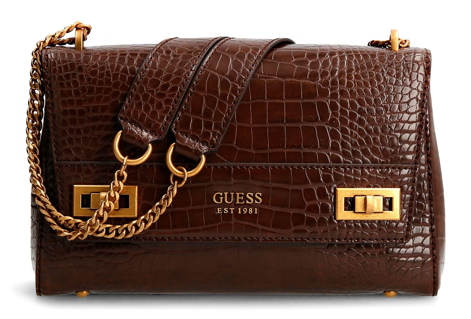 GUESS WOMEN'S KATEY CROC FLAP SHOULDER Handbag