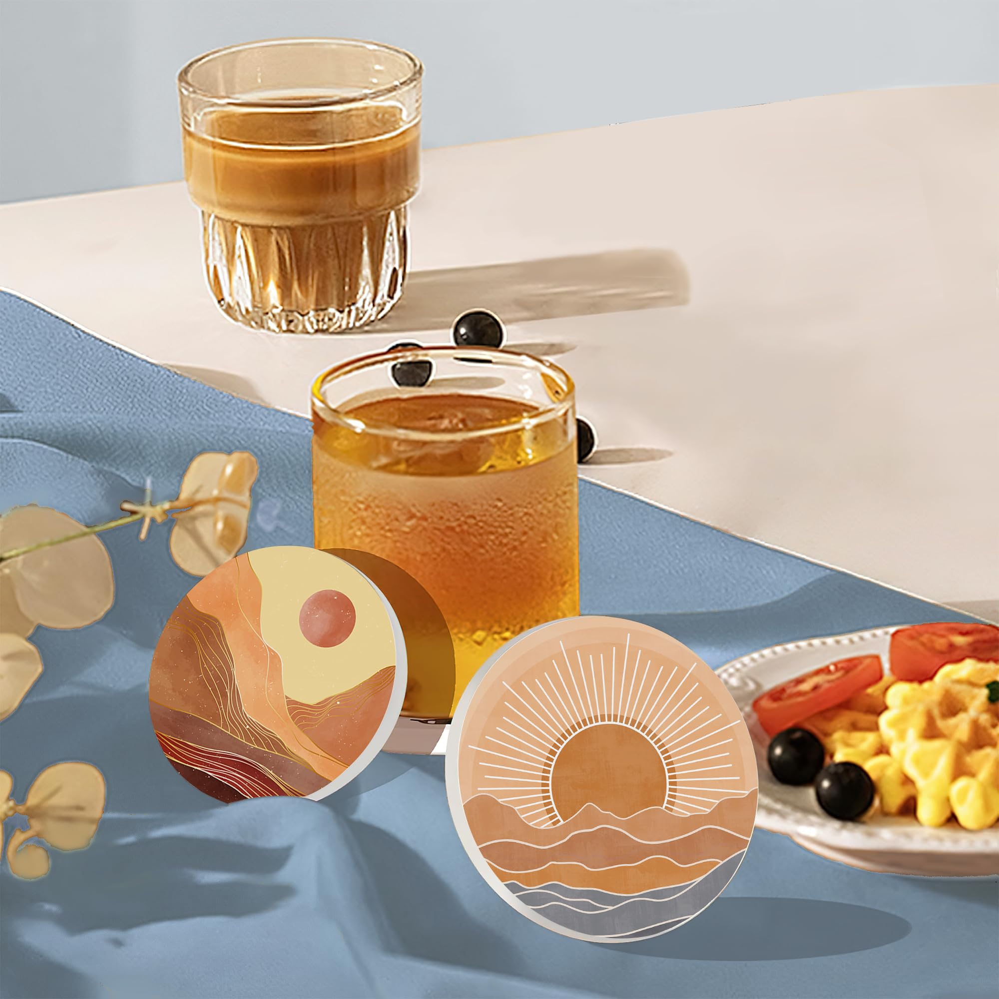 6 posavasos para bebidas con soporte, posavasos de cerámica bohemios absorbentes del sol con base de corcho, bonitos y divertidos posavasos de mesa, tapete de protección de mesa, decoración del hogar,