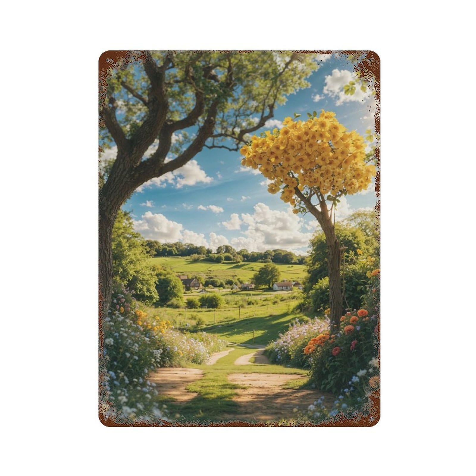 Garage Style Sunlit Path to The Tree Vintage Rust Metal Sign 15.7"x11.8", Industrial Home Decor for Bar And Workshop