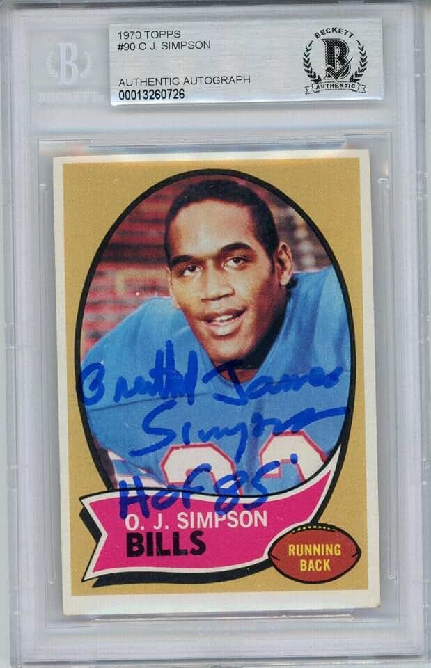 O.J. Simpson Autographed 1970 Topps Rookie Card #90 Orenthal BAS Slab 31715 - Football Slabbed Rookie Cards