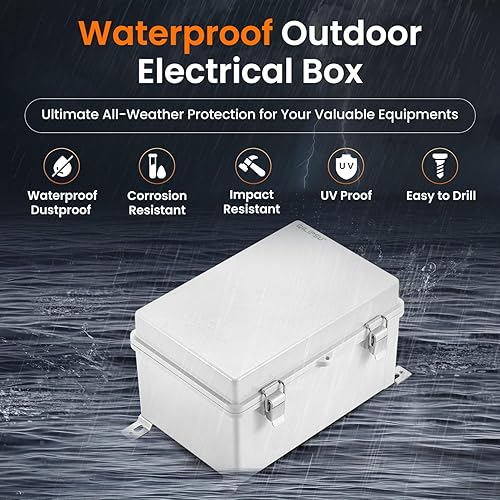 Miniatura 23 de QILIPSU - Caja de conexiones de acero inoxidable con tapa, bisagras y placa de montaje, universal, impermeable IP67, plástico ABS, gris, recinto