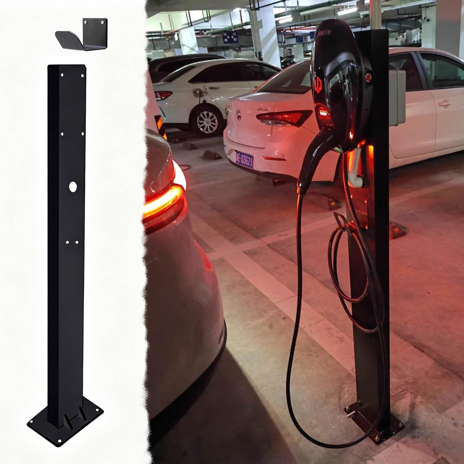 Wolnostojący uchwyt na kabel ładowarki do pojazdów elektrycznych z haczykiem, do użytku na podłodze i ścianie