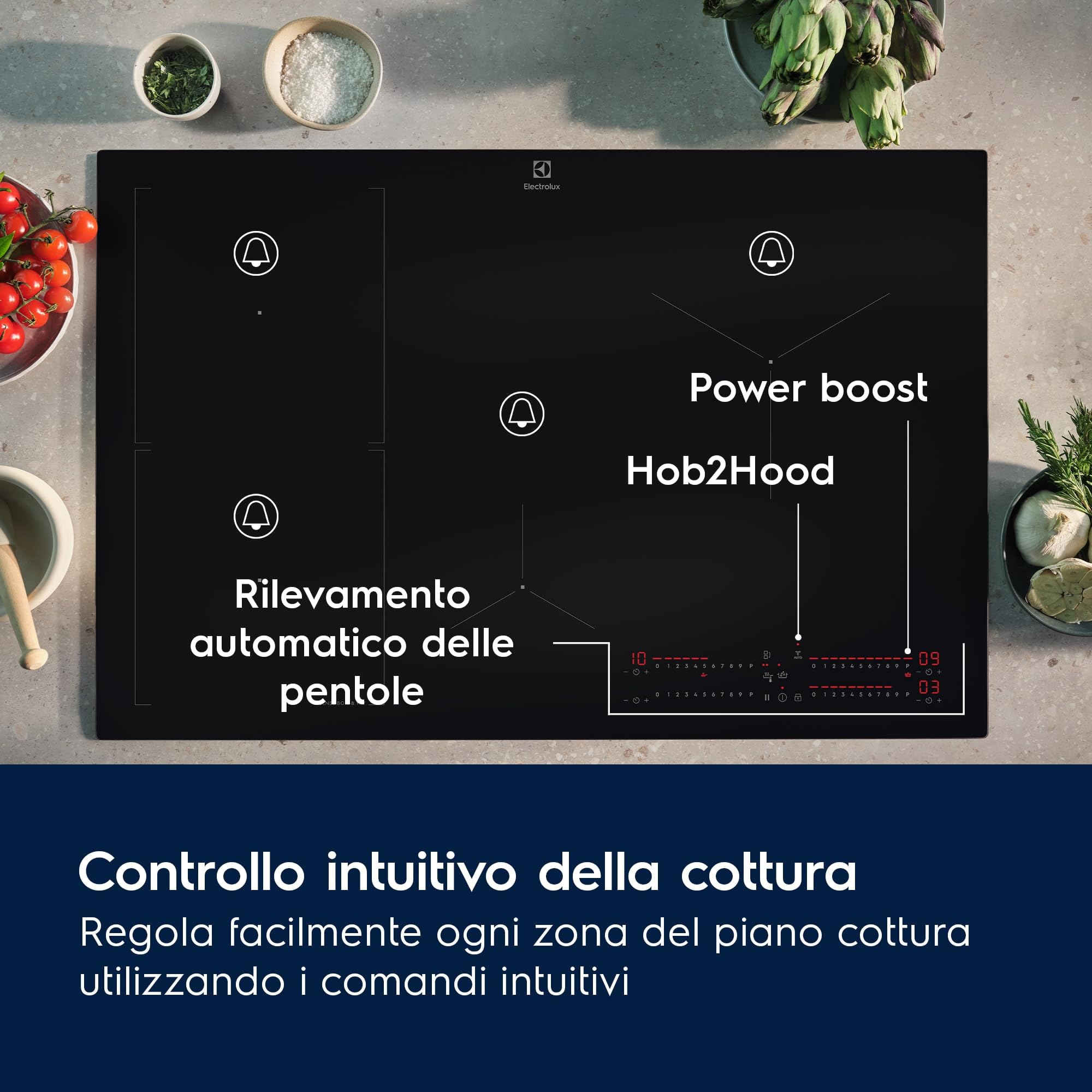 Electrolux KIS62453I 60 cm seria 700 4 palniki elastyczna strefa kombinowana funkcja Hob2Hood, SenseBoil, sterowanie suwakiem dotykowym, funkcja bezpieczeństwa dziecka