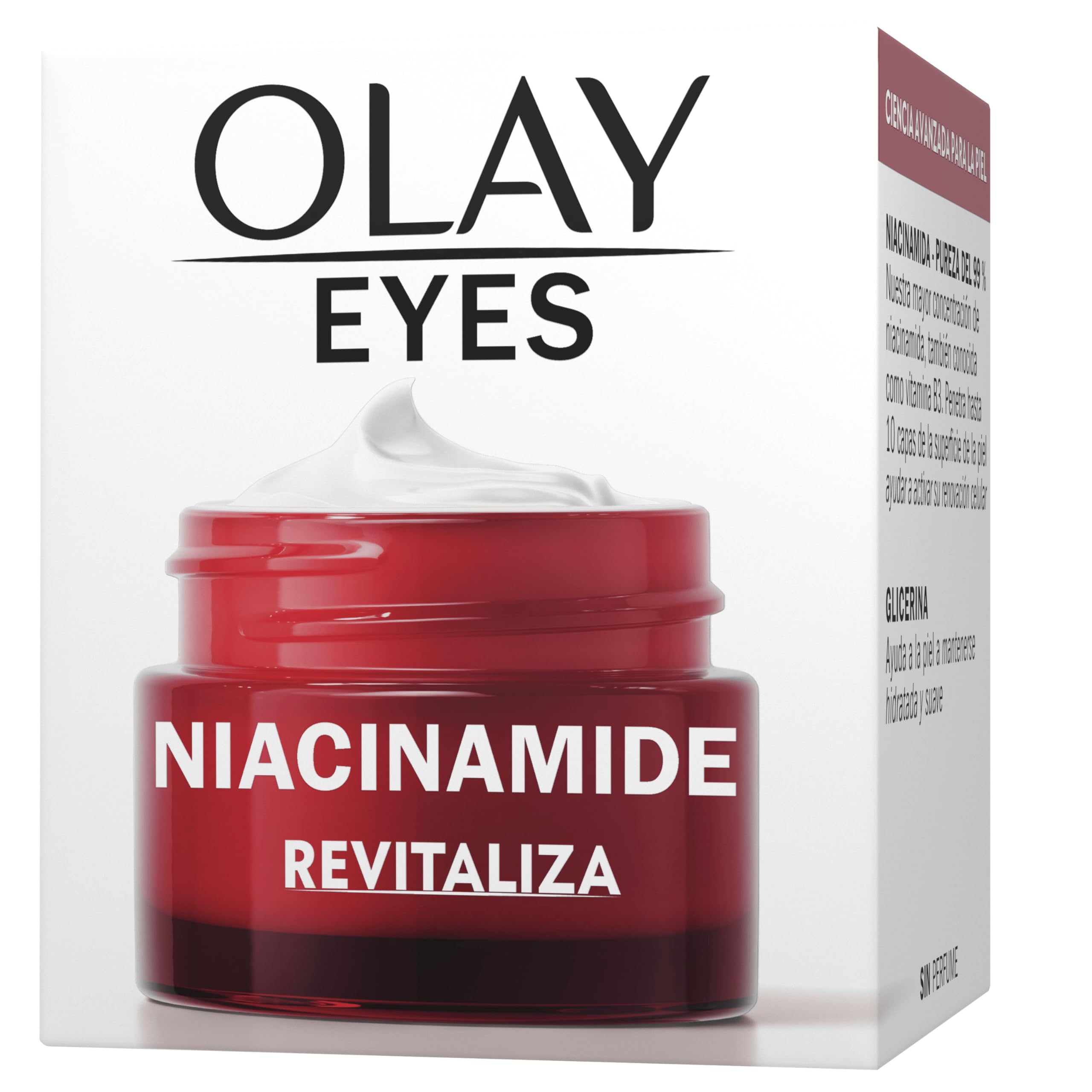 Olay Contorno de Ojos con Niacinamida. Hidratante Antiarrugas y Antiedad para la Zona de los Ojos con Niacinamida. Regenera e Hidrata. Mejora los Signos del Envejecimiento. No Grasa. Sin Perfume. 15ml