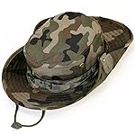 Wide Brim Boonie Hat, Men & Women Top Camo Bucket Hats for Safari Military Beach