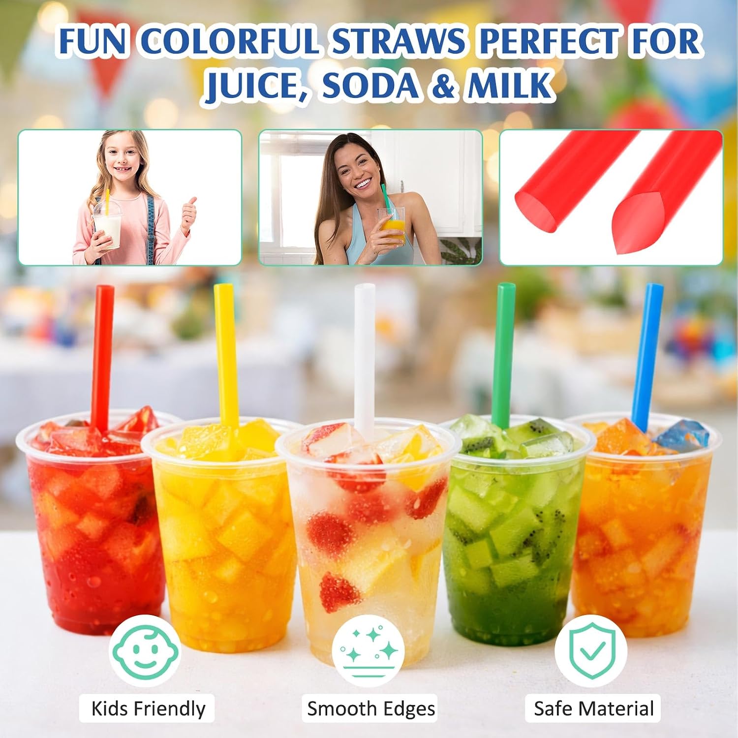 Tessco for you 600 Pcs 8.66 Inch Jumbo Smoothie Straws Bulk for 12-24 oz Disposable Cups Large Plastic Bubble Tea Straws Wide-Mouthed Individually Wrapped for Tall Milkshakes Drinking(Bright Color)