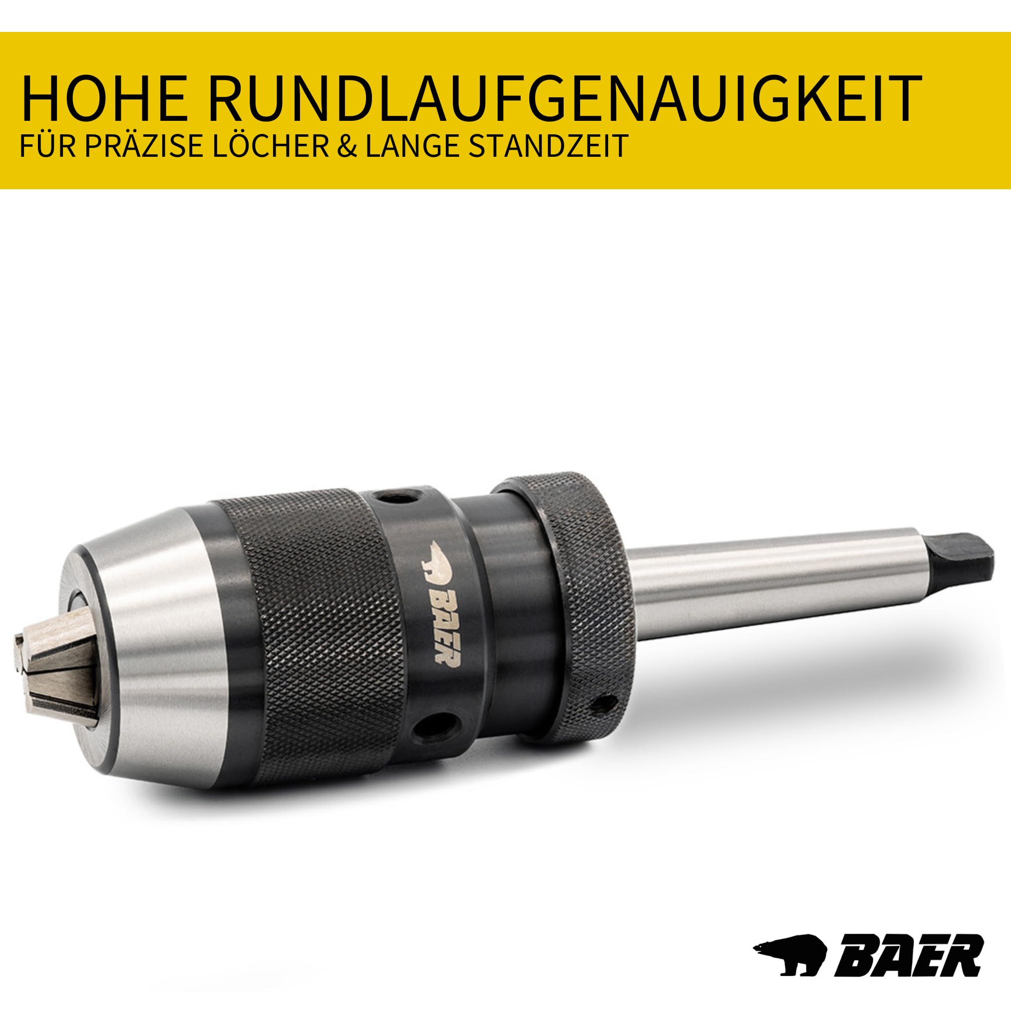 BAER Präzisions-Bohrfutter 0,5–16 mm | Kegeldorn MK 4, B 16, DIN 238 | Schlüssellos & Hohe Rundlaufgenauigkeit (0,08 mm) – Für Bohrmaschinen, Drehbänke & Fräsmaschinen