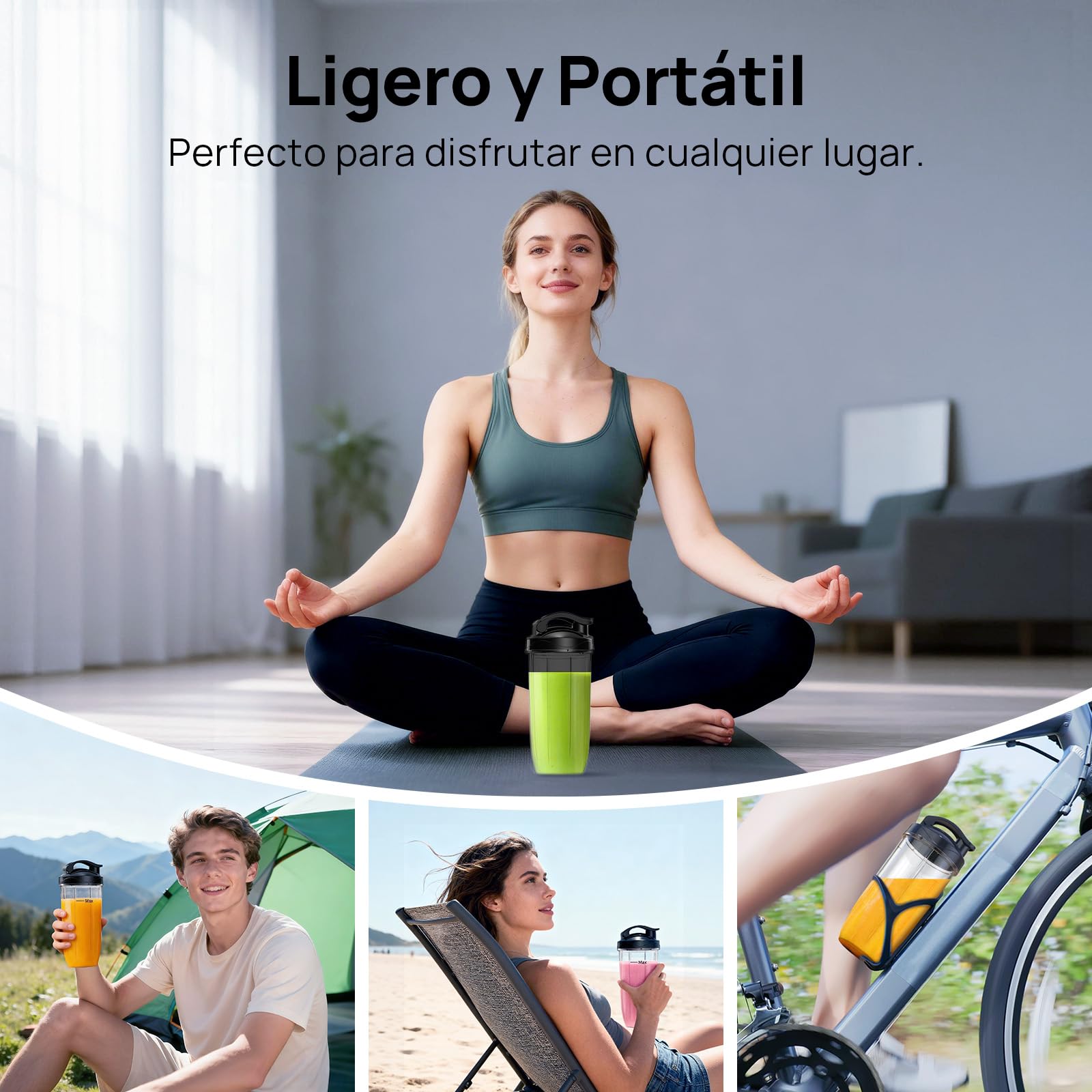 Ganiza Batidora de Vaso, Minilicuadorade 900 W, 25 000 RPM, 3 Vasos Tritan para Llevar (300 ml, 500 ml y 700 ml), 4 Cuchillas Asimétricas, para todo tipo de Batidos y Smoothies