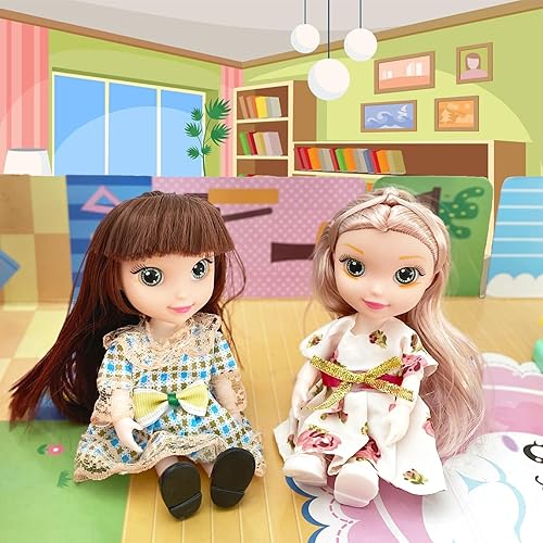 Vista 5 de 5 juegos de ropa de muñeca para mini muñeca de 6 pulgadas, incluye 5 piezas de mini muñecas para niña, 5 juegos de ropa de muñeca hecha a mano y 5 4