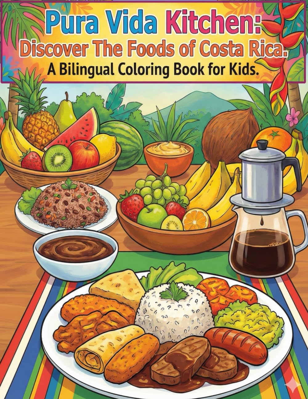 Pura Vida Kitchen: Discover the Foods of Costa Rica: A Bilingual Spanish-English Coloring Book for Kids (Costa Rica Coloring Adventures)
