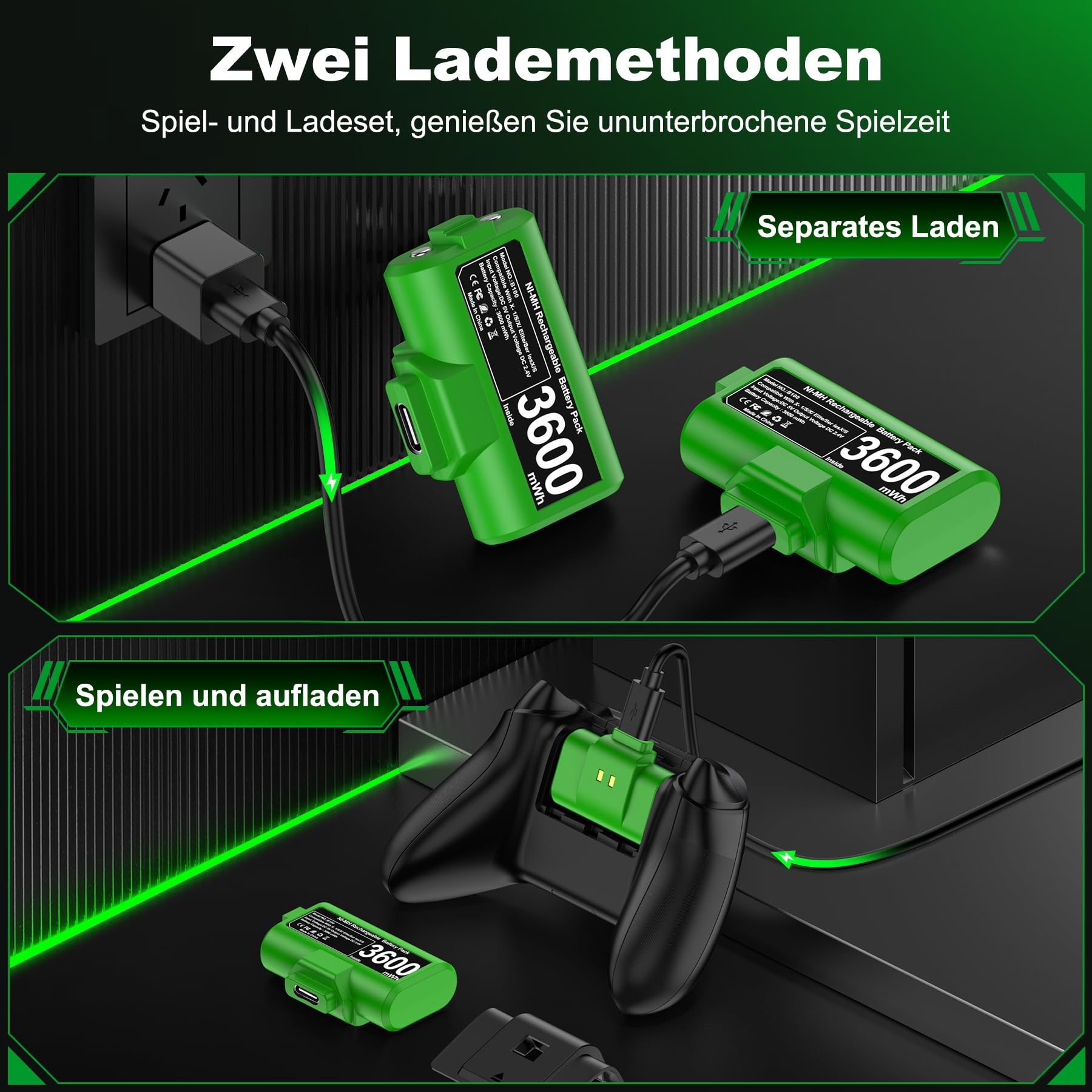 2 baterías de 3600 mWh para controlador de Xbox, juego y carga para controlador Xbox Series X, batería recargable con 12 horas de tiempo de reproducción/pantalla LED compatible con Xbox Series X/S,