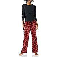 Amazon Essentials Pigiama con Maglia a Maniche Lunghe e Pantaloni in Flanella Leggera Donna