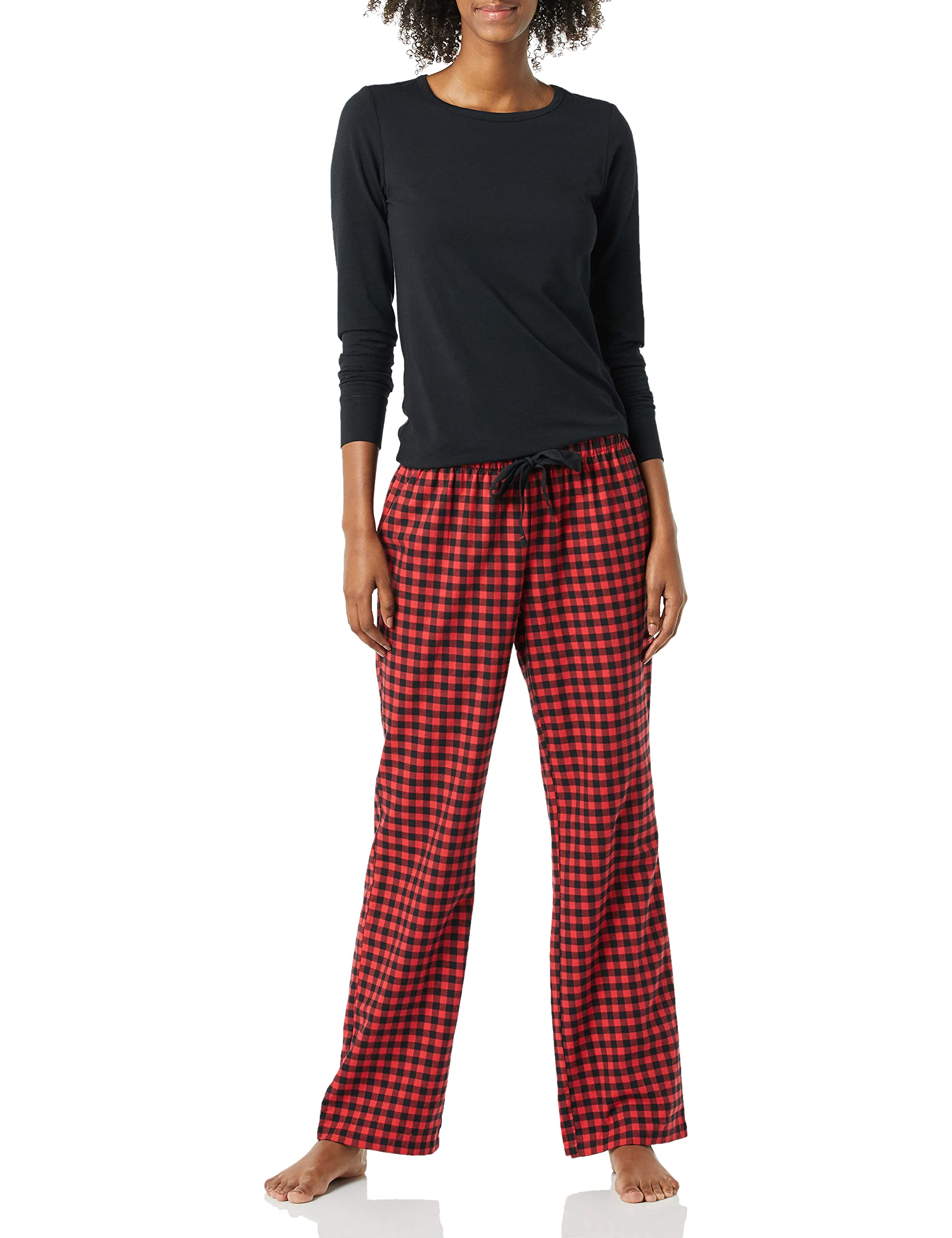 Amazon EssentialsWomen's Lightweight Flannel Trouser and Long-Sleeve T-Shirt Sleep SetOEKO-TEX STANDARD 100