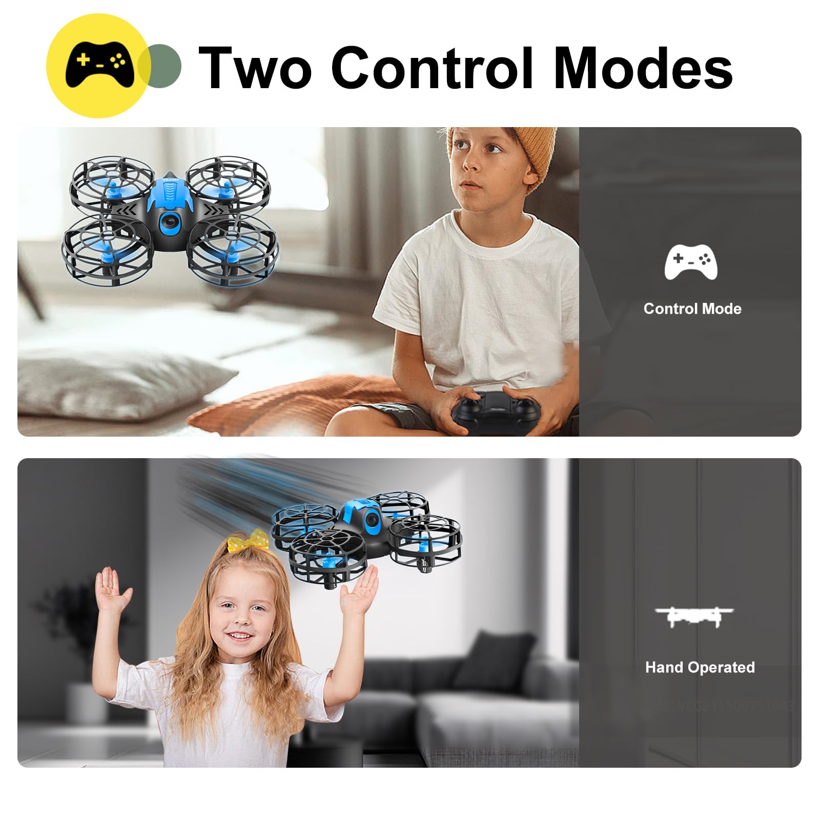 4DRC V18 Mini Dron con 2 Controlli per Bambini, Principianti, Flip 3D, Luci, Modalità Senza Testa, 3 Velocità, Planata Auto, Altitudine Fissa, 2 Batterie, Quadricottero RC, Regalo per Ragazzi