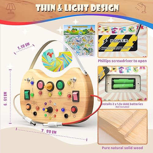 Miniatura 4 de UdoUto Montessori - Tabla de actividades para niños pequeños de 1 a 3 años, tablero de madera con luz LED para 2 a 4 niños y niñas, tablero de