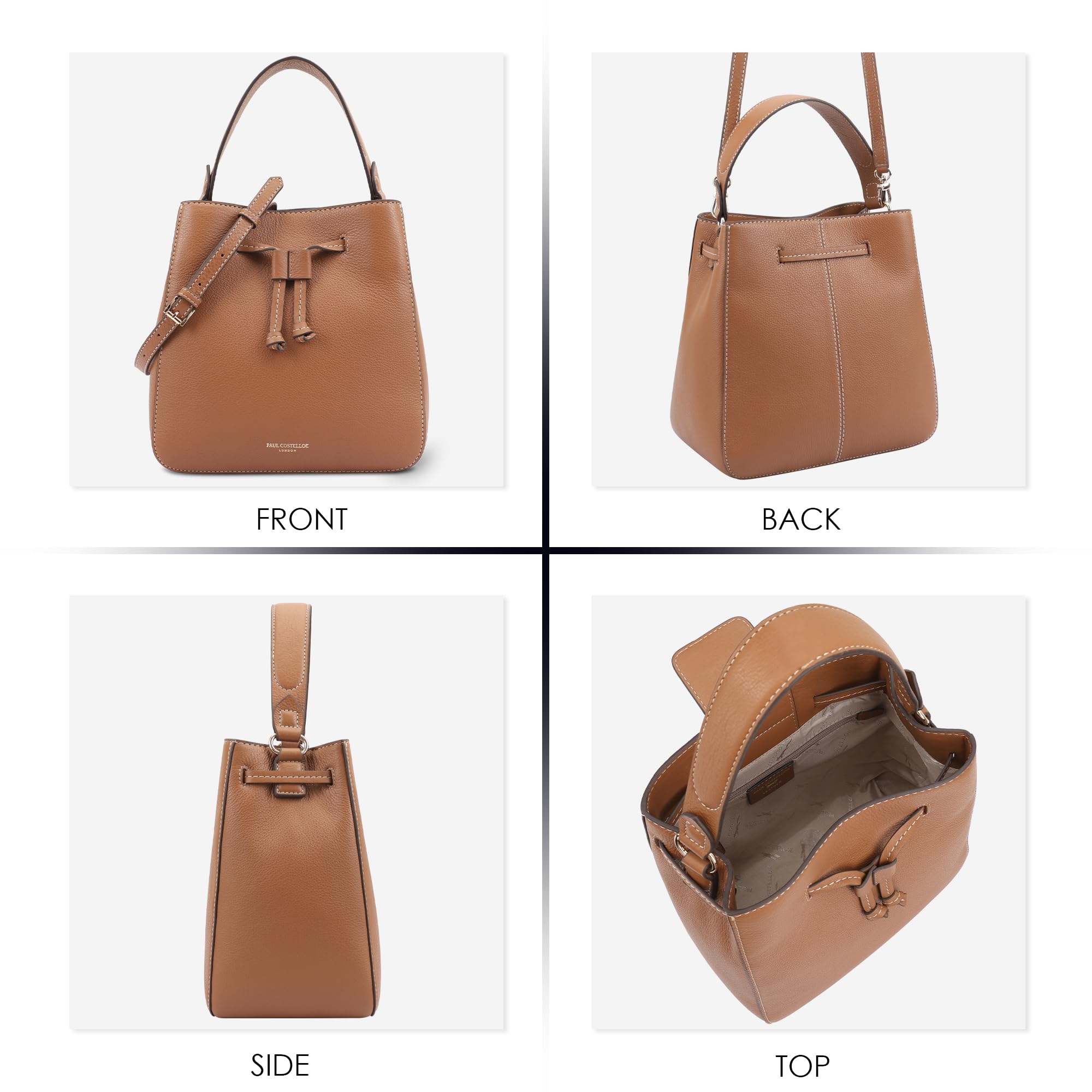 Paul Costelloe Echt Leder Multiway Bag Kordelzugtasche Damen Handtasche Vielseitige Stilvolle Handtasche mit 6 eleganten Farboptionen für jeden Anlass PEACE