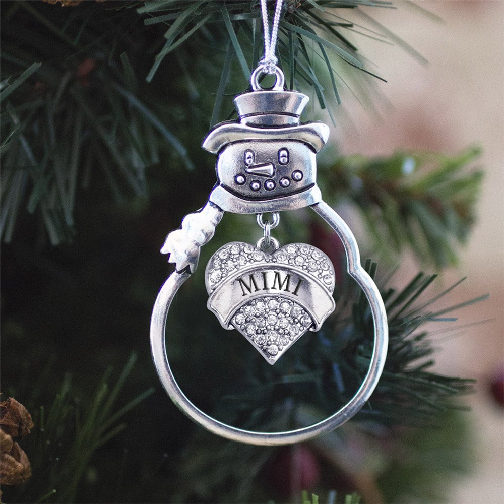 Inspired Silver - Mimi - Silver Christmas Ornament - Pave Heart Charm Christmas Tree Ornament with Cubic Zirconia - Snowman Hanging Decoration