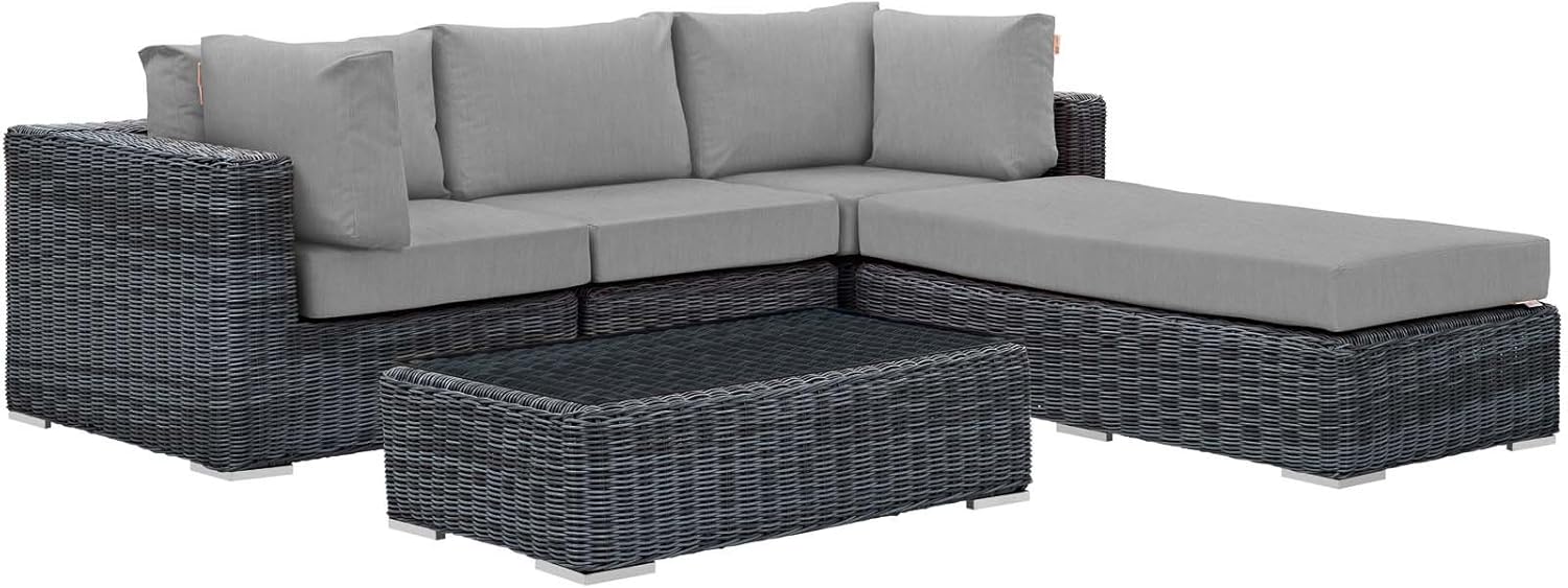 LexMod Summon 5 Piece Outdoor Patio Sectional Set, Canvas Antique Beige