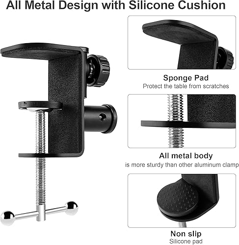 Miniatura 2 de Soporte de abrazadera de escritorio para micrófono, soporte de brazo de brazo de brazo de mesa, soporte de abrazadera C con tripulación ajustable,