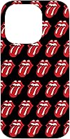 Vista 17 de Carcasa negra para iPhone 16 Rolling Stones Classic Tongue Logo Repeat