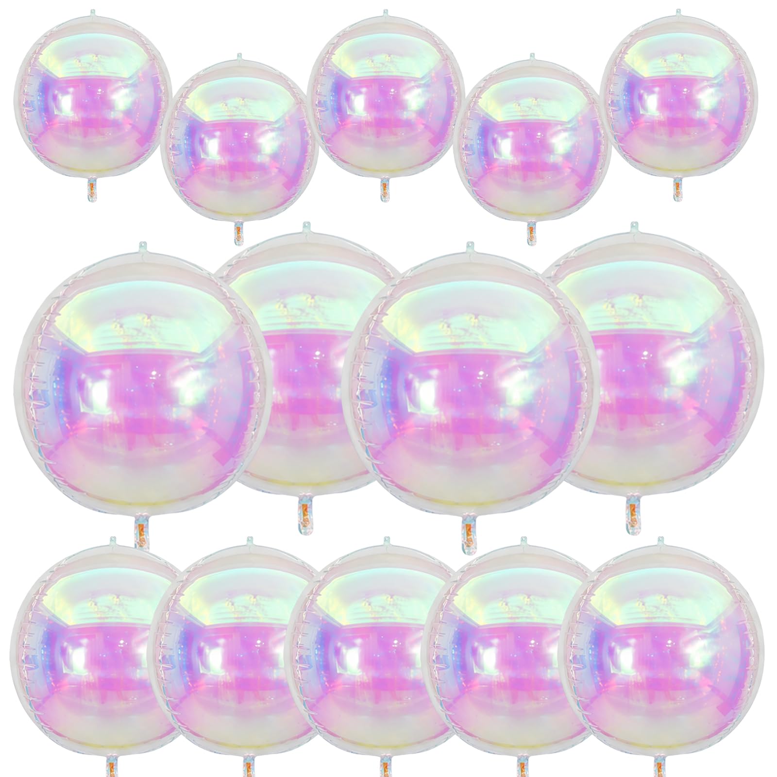 Set of 14 Iridescent Foil Balloons, 10/12/22 Inch 4D Aluminium Film Balloons, Disco Ball Balloons, Three Distinct Sizes, Party Decorations for Various Celebrations and Events