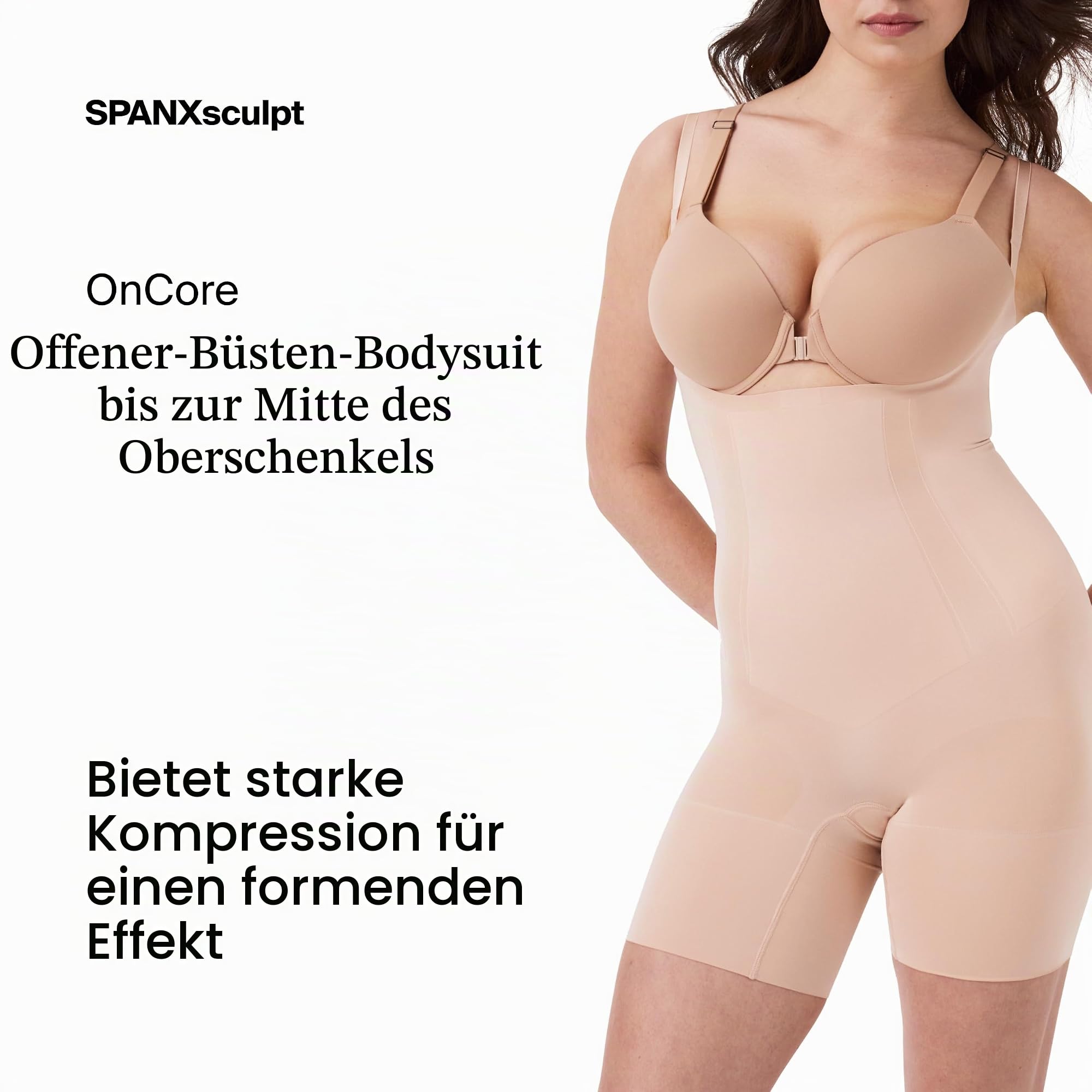 Spanx Damen Spanxsculpt Oncore Open-bust Mid-thigh Bodysuit - Powerful Compression Body Shaper - Comfortable Shapewear- Adjustable Straps Formender Body (1er Pack)