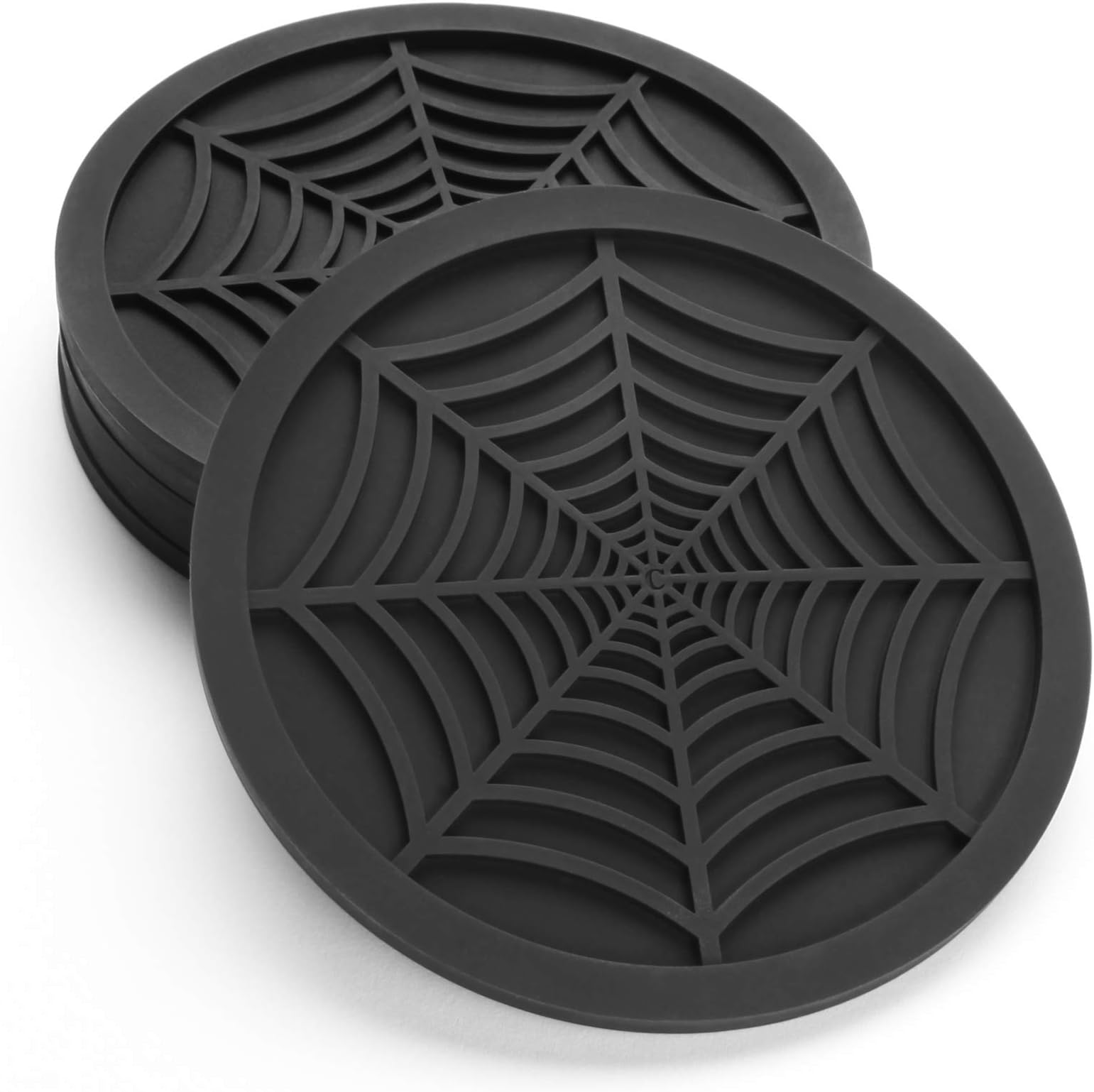 Silicone Coasters For Drinks - 6 Pack Unique Design Spider Drink Coasters, 4" Black Coaster Set by