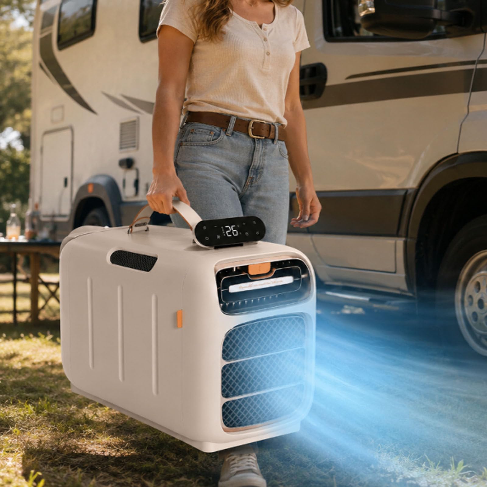 ErShangMao Mobile Air Conditioner,Portable Air Conditioner,4700 Btu 450w Rated Cooling,Camping Ac Unit With Remote Control,3 Fan Speeds,Dehumidifier For Rv Caravan Motorhome Trailer Cooling+Heating