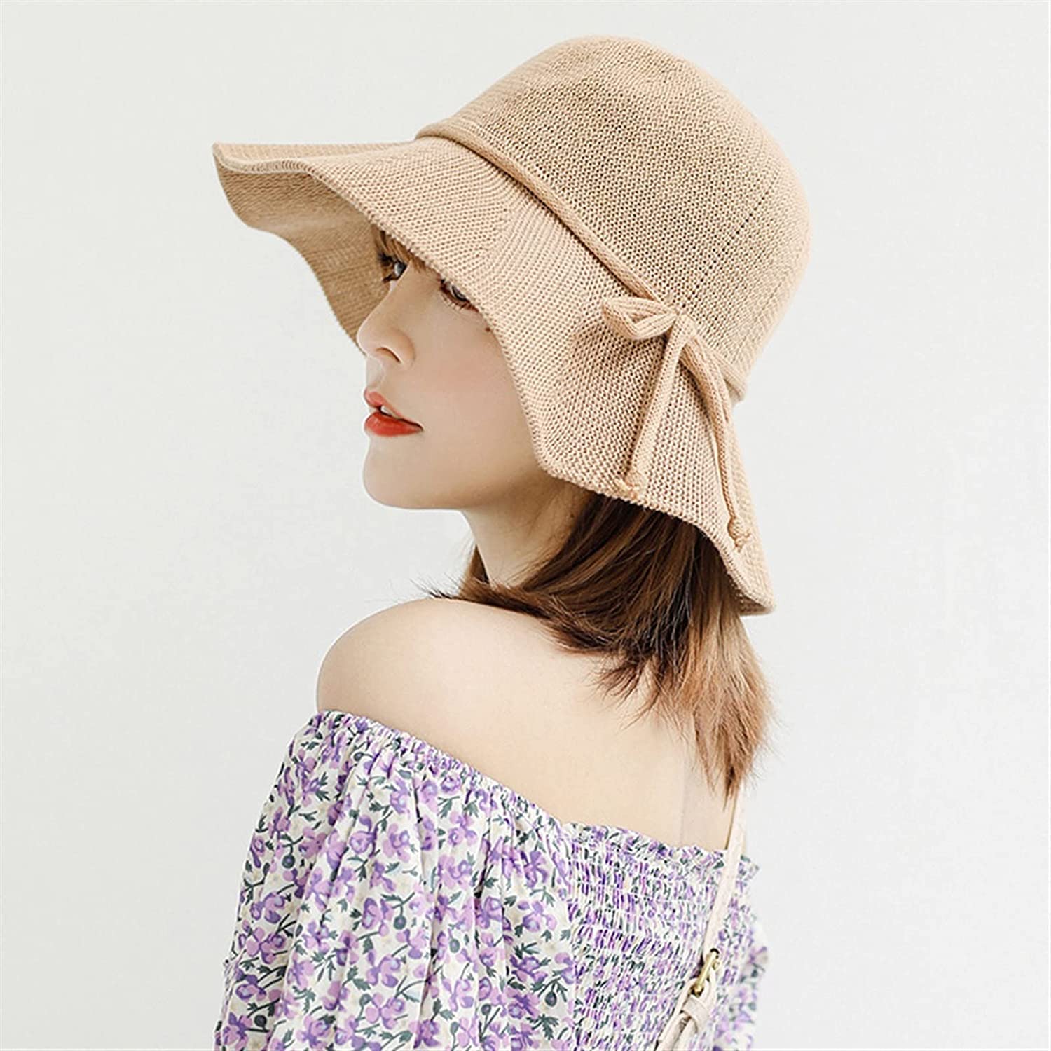 Sombrero de Playa para Mujer, de Paja, con Lazo, de ala Ancha, Plegable, Informal, de Pescador, para Verano (P 6 7/87 1/8)