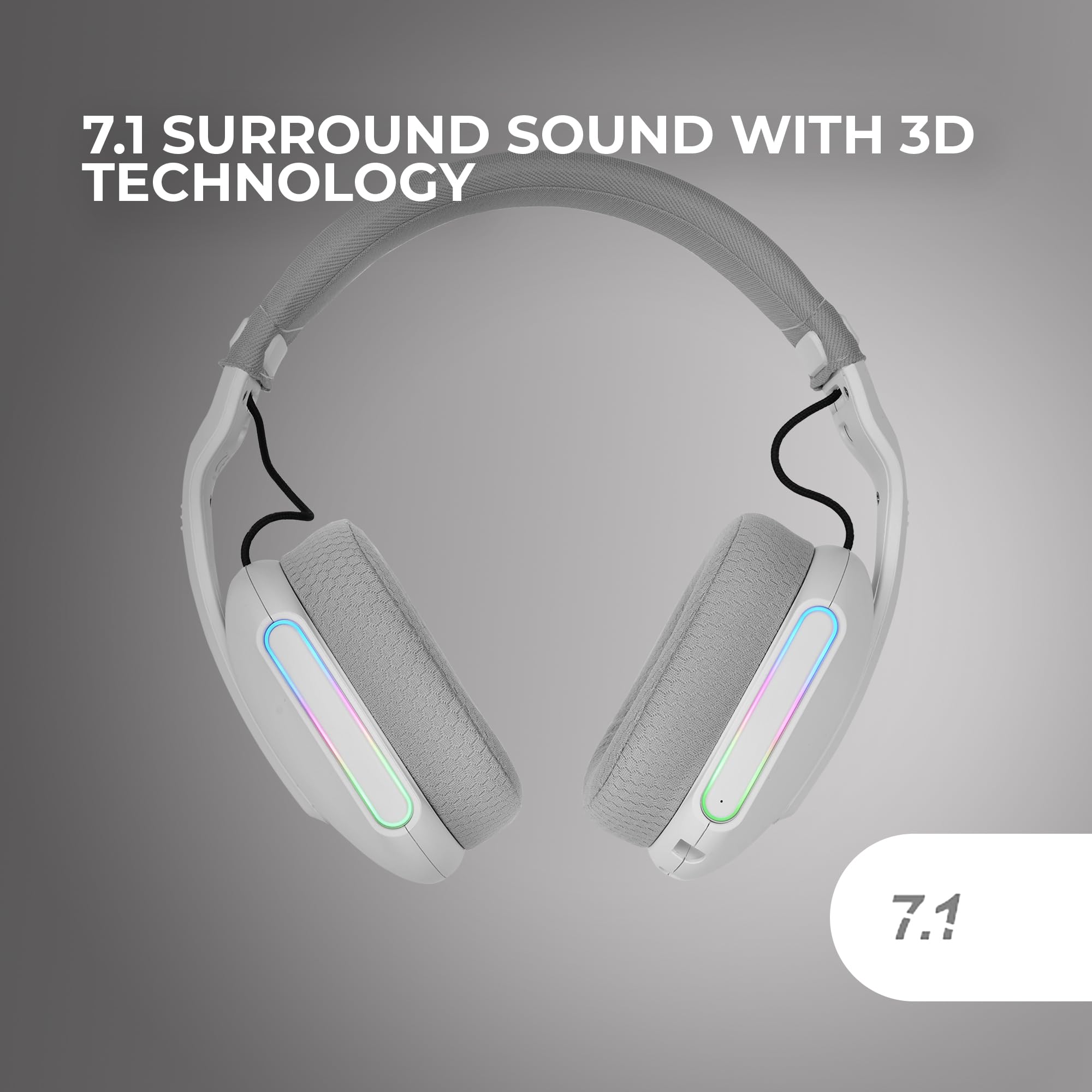 Mars Gaming MHW-PRO, Bezprzewodowe Słuchawki Gamingowe ARGB Flow, Dźwięk 3D Surround 7.1, Bluetooth 5.3 + 2.4GHz + Jack 3.5mm, Ultralekki Ergonomiczny, Podwójny Mikrofon, Multiplatformowe, Białe