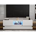 GOOBED TV Stand for 75/70 Inch TV, Modern LED Entertainment Center with Storage, Modern High Glossy Media Console Cabinet for Living Room, White