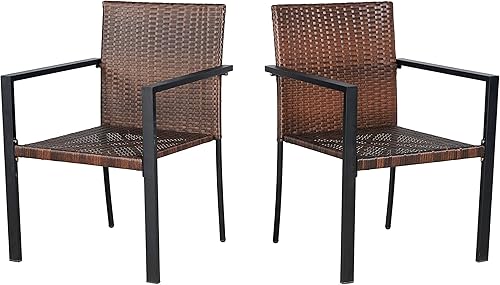 Miniatura 8 de BTEXPERT Juego de 2, juego de comedor de mimbre para patio, jardín, césped, porche, terraza, sillas de gas para interiores, sillas de ratán al aire