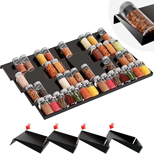 IIIOIIIA Organizador de cajones de especias integrado, bandeja de condimentos de acero inoxidable de 4 niveles para cajones de cocinagabinete