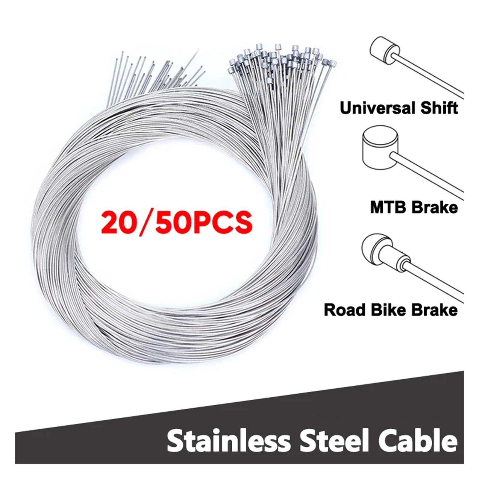 20 STK/50 STK Fahrradkabel Bremsschaltung Innenkabel Draht Edelstahl Mountain Road Fahrrad Bremskabelleitung 2100mm 1550mm 1700mm(50pc Shift Front 1550mm)