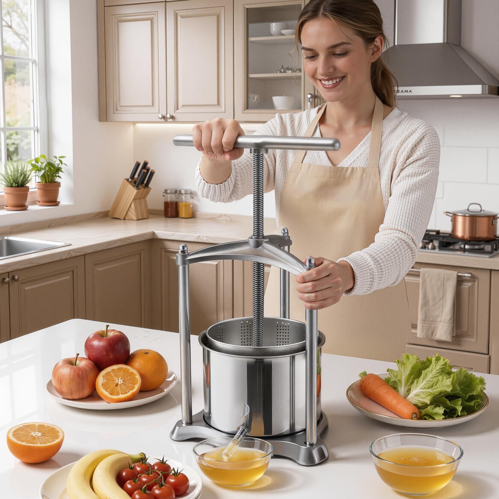 VEVOR Pressoir à Fruits Manuel 6 L, Presse à Vin Traditionnelle en Acier Inoxydable, pour Fabrication de Cidre Jus Raisin Pomme Agrumes Légumes Cuisine, Presse Fruits avec Poignée en T Robuste