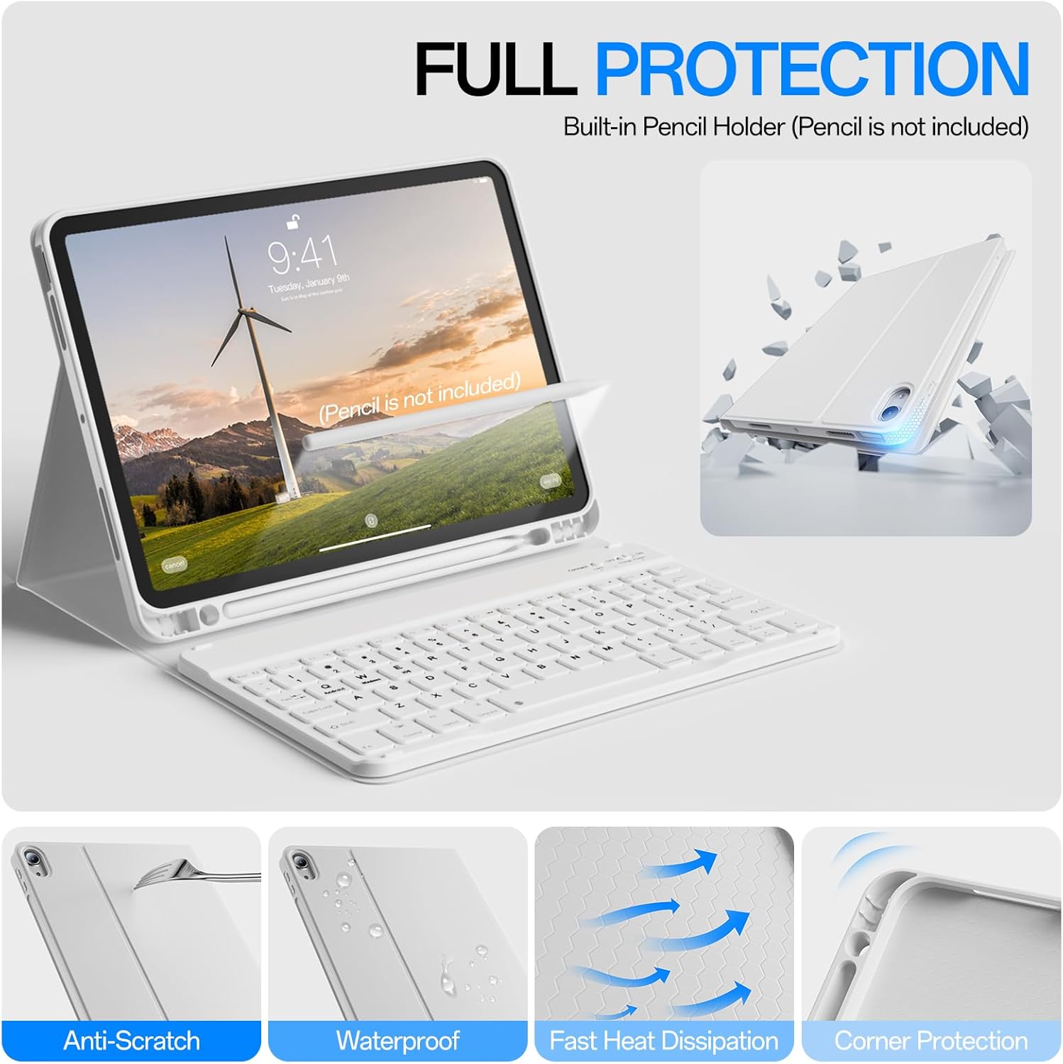 Keyboard Case for iPad (A16) 11th/10th Generation, iPad 11 inch 2025/10.9 inch 2022 Case, Detachable Wireless Bluetooth Keyboard, Stand Folio Cover with Pencil Holder (Gray)