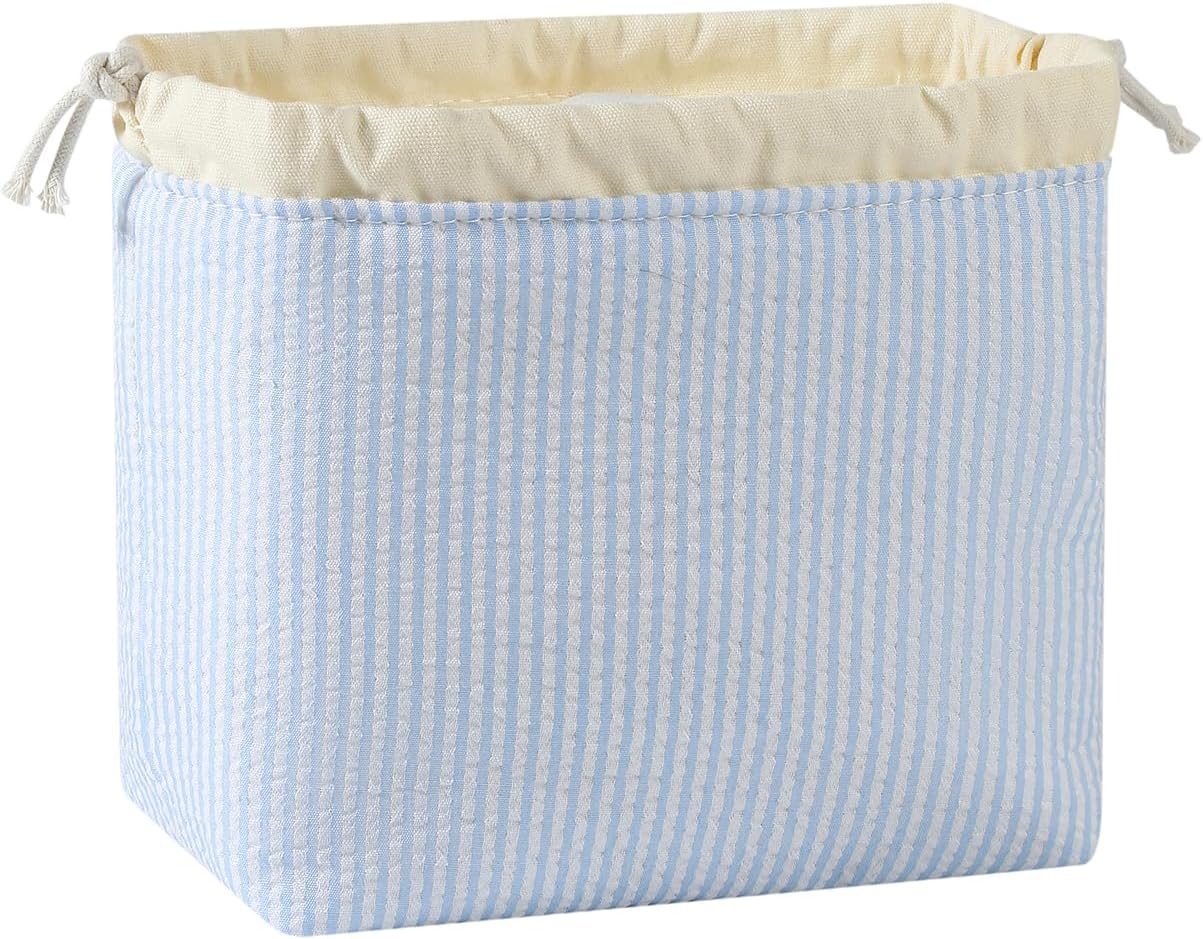 uekeboag Cotton Quilted Drawstring Makeup Bag（Seersucker） image 3
