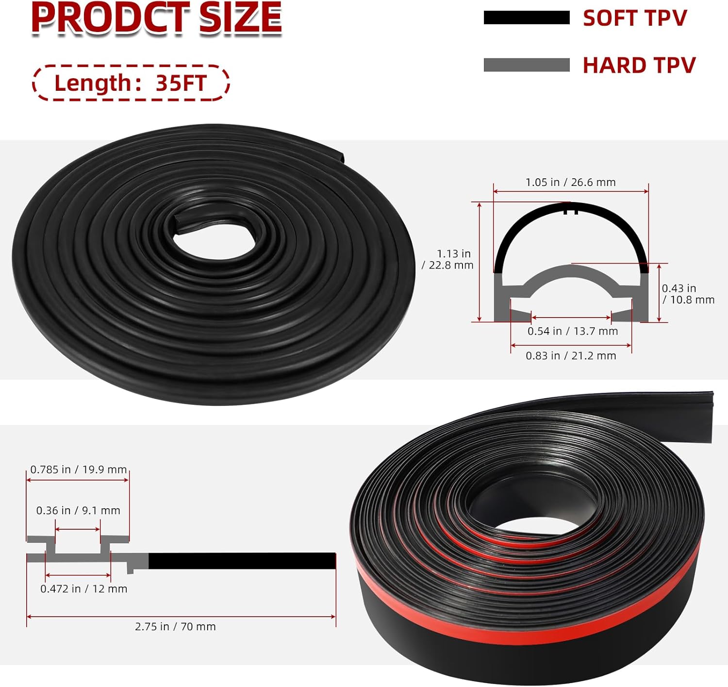 ATOLS 35FT RV Slide Out Seal Kit - Replaces 018-312-EKD & 018-341 EK, 1” x 15/16” x 35’ D-Wiper & 1/2” x 2.75” x 35’ Base, Black Rubber RV Weather Stripping