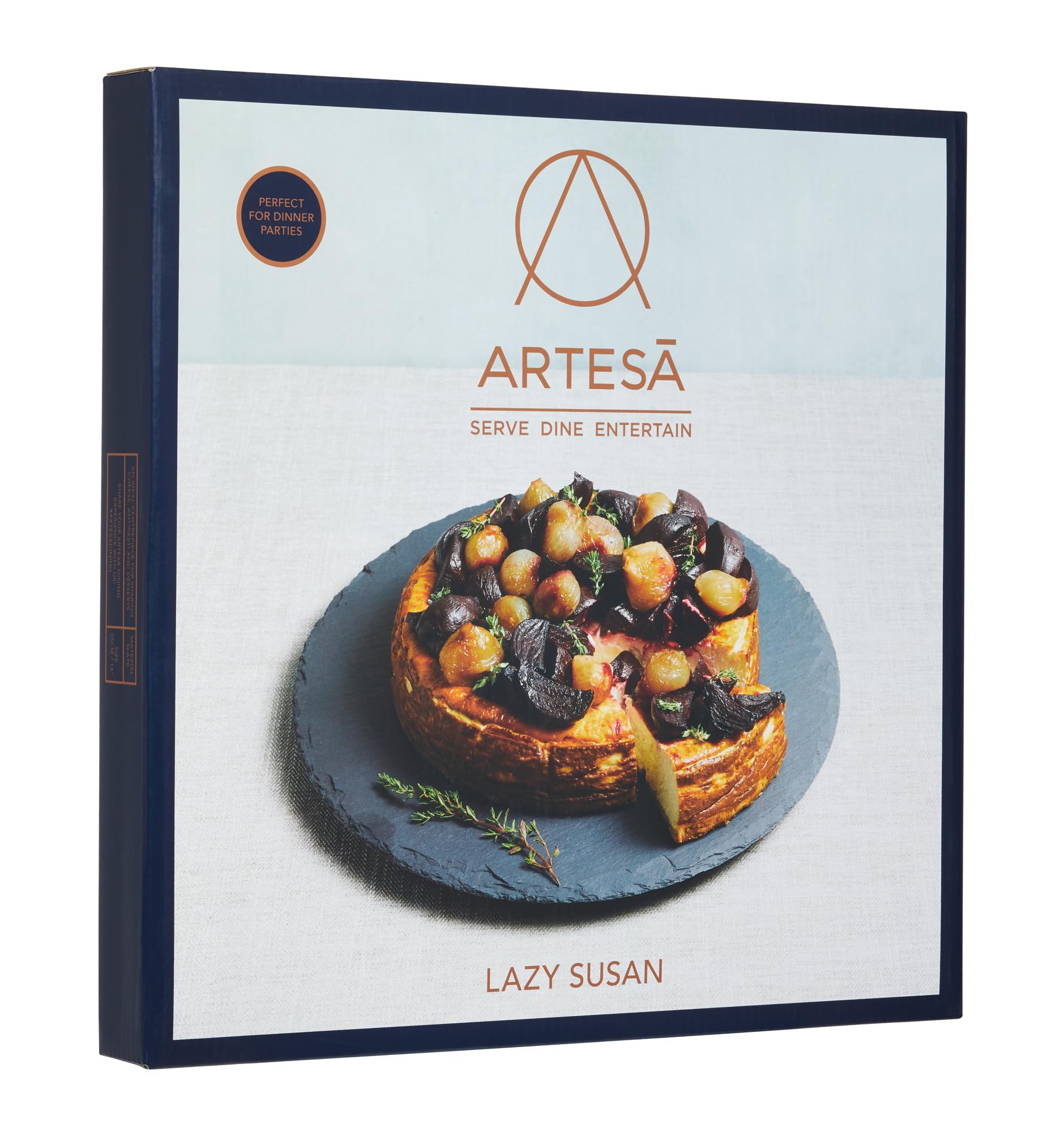 Artesa Lazy Susan mit großem Schiefer-Drehteller dreht sich um 360 Grad, kann mit Kreide auf der Schiefertafel geschrieben werden, ideal für Dinnerpartys, 1 Stück, Schwarz
