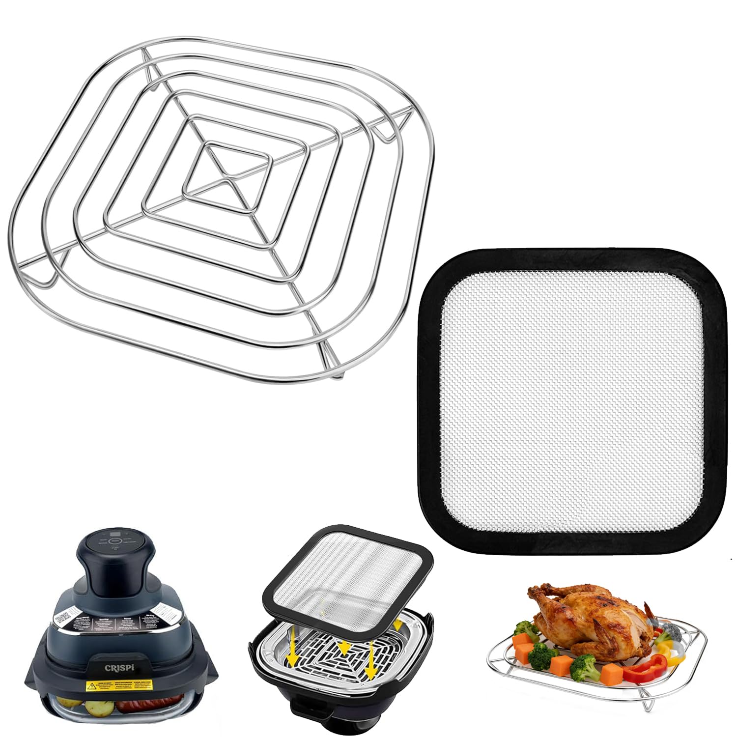 Rejilla de cocción para Ninja CRISPi Freidora, Rejilla de acero inoxidable SUS304 antiadherente para contenedor de cristal 3,8 L, accesorios para Ninja Crispi Air Fryer FN101EU (rejilla + protección)