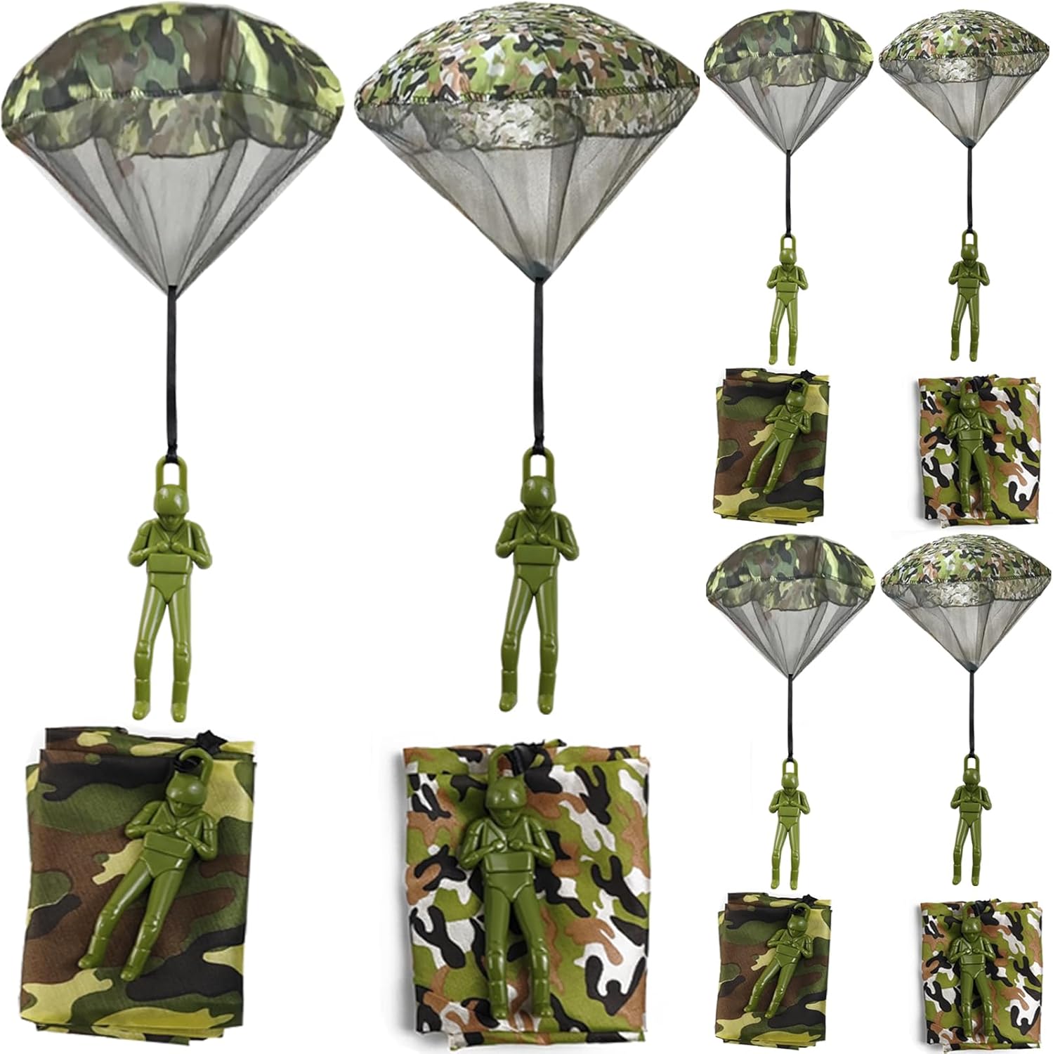 6PCS ROYHOO Army Camo Parachute Toys - Tangle-Free Hand Throw Outdoor Fun, Action Figures for Kids 3-16, Perfect Gifts