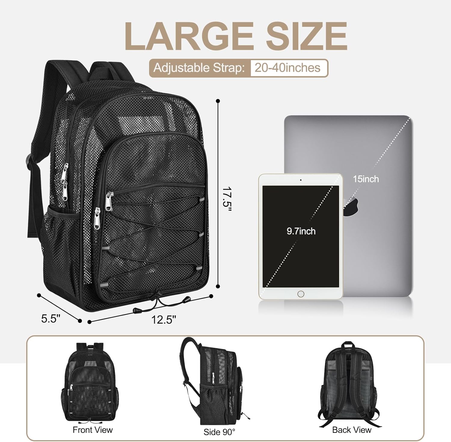 Heavy Duty Mesh Backpacks for Adults, Mesh School Bags for Boys and Girls, See Through School Bags with Adjustable Straps for Swimming, Fitness, Sports, Carry Portable Oxygen Concentrators - Image 2